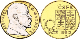 Czechoslovakia 10 Korun 1990
KM# 139, N# 5756; Copper-Nickel; Original Czechoslovak circulation coin, Gold and Rhodium plated; Only 2000 pcs issued b...