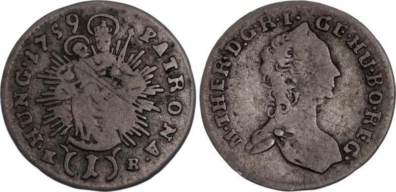 Hungary 1 Krajczar 1759 KB
KM# 363, N# 48192; Silver; Maria Theresia; VF-