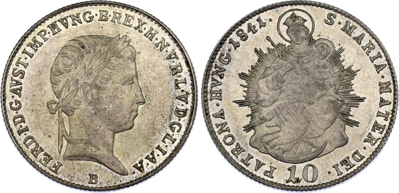 Hungary 10 Krajczar 1841 B
KM# 421; ÉH# 1422; H# 2085, N# 33873; Silver; Ferdin...