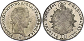 Hungary 10 Krajczar 1841 B
KM# 421; ÉH# 1422; H# 2085, N# 33873; Silver; Ferdinand V; Kremnitz Mint; Mintage 61'000; UNC