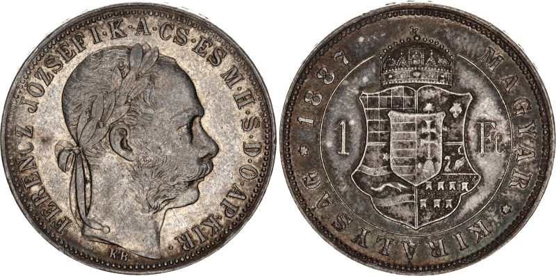 Hungary 1 Forint 1887 KB
KM# 469, N# 26846; Silver; Franz Joseph I; XF+ with ni...