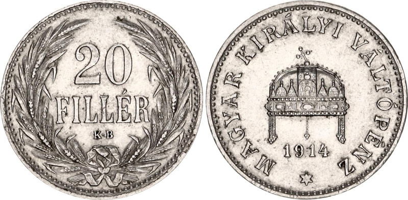Hungary 20 Filler 1914 KB
KM# 483, N# 10038; Franz Joseph I; XF/AUNC Luster