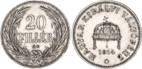 Hungary 20 Filler 1914 KB
KM# 483, N# 10038; Franz Joseph I; XF/AUNC Luster