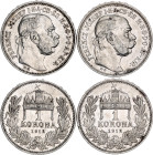 Hungary 2 x 1 Korona 1912 KB
KM# 492, N# 12865; Silver; Franz Joseph I; XF