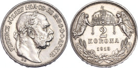 Hungary 2 Korona 1913 KB
KM# 493, ÉH# 1494, H# 2202, Adamo# K6, N# 10991; Silver; Franz Joseph I; Kremnitz Mint; XF