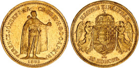 Hungary 10 Korona 1892 KB
KM# 485; Gold (.900) 3.39 g.; Franz Joseph I; Mint: Kremnitz; Mintage 1,086,806 together with 1893; AUNC