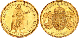 Hungary 10 Korona 1907 KB
KM# 485, N# 10813; Gold (.900) 3.38 g., 19 mm.; Franz Joseph I; AUNC with mint luter