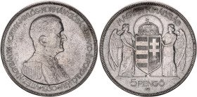Hungary 5 Pengo 1930 BP
KM# 512, N# 18692; Silver; Miklos Horthy, Regency; UNC with hairlines