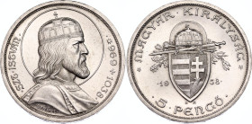 Hungary 5 Pengo 1938 BP
KM# 516, ÉH# 1508, H# 2260, Adamo# P8.1, N# 6490; Silver; Miklós Horthy; 900th Anniversary - Death of St. Stephan; Budapest M...