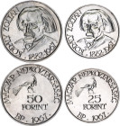 Hungary 25 - 50 Forint 1967 BP
KM# 577 - 578; Silver; 85th Anniversary of Zoltán Kodály; Mintage: 15000 pcs. for each denomination; UNC; 25 Forint wi...