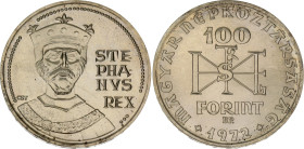 Hungary 100 Forint 1972 BP
KM# 597, ÉH# 1559, H# 2378, Adamo# EM39, N# 25681; Silver; 1000th Anniversary of Saint Stephen's Birth; Budapest Mint; Min...