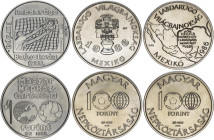 Hungary 3 x 100 Forint 1985 - 1988 BP
KM# 647, 648, 665; Football championships; Mintages: 30000 pcs. (KM# 647-648), 20000 pcs. (KM# 665); UNC