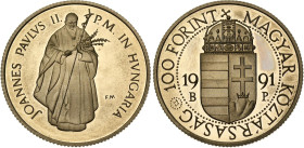 Hungary 100 Forint 1991
KM# 682, N# 25689; Nickel brass; Papal Visit; UNC