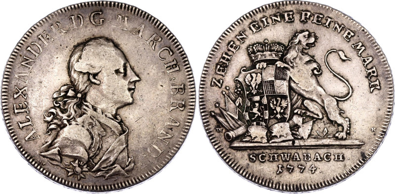 German States Brandenburg-Ansbach 1 Taler 1774 G WK
KM# 296, N# 235039; Silver ...