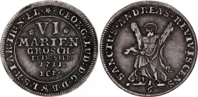 German States Brunswick-Luneburg-Calenberg-Hannover 6 Mariengroschen 1711 HB
KM# 60, N# 98009; Silver; Georg Ludwig; XF/AUNC with amazing toning
