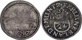 German States Brunswick-Luneburg-Celle 1/24 Taler 1687 iii
KM# 324, Welter# 1620, N# 204341; Silver; Georg Wilhelm; F