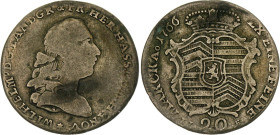 German States Hanau-Munzenberg 20 Kreuzer 1766 IIE
KM# 97.2, Schütz IV# 2065, N# 198943; Silver; Wilhelm IX; VF-