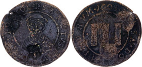 German States Munster 3 Pfennig 1608 (1654) with 2 Countermarks
KM# 400, N# 267235; Copper; Engelbert von Brabeck; VF