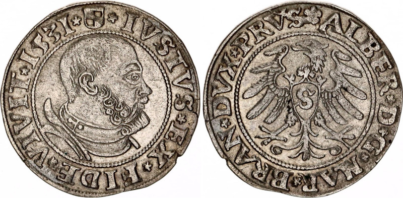 German States Prussia 1 Groschen 1531
Kopicki# 3788, N# 27572; Silver; Albrecht...