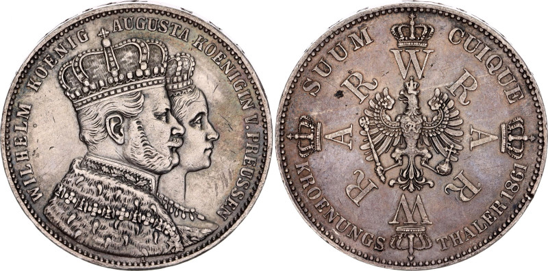 German States Prussia 1 Taler 1861 A Coronation
KM# 488, AKS# 116, N# 16991; Si...