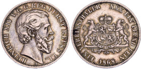 German States Reuss-Schleiz 1 Vereinsthaler 1868 A
KM# 77, N# 34711; Silver; Heinrich XIV; Mintage 14000 pcs.; VF+