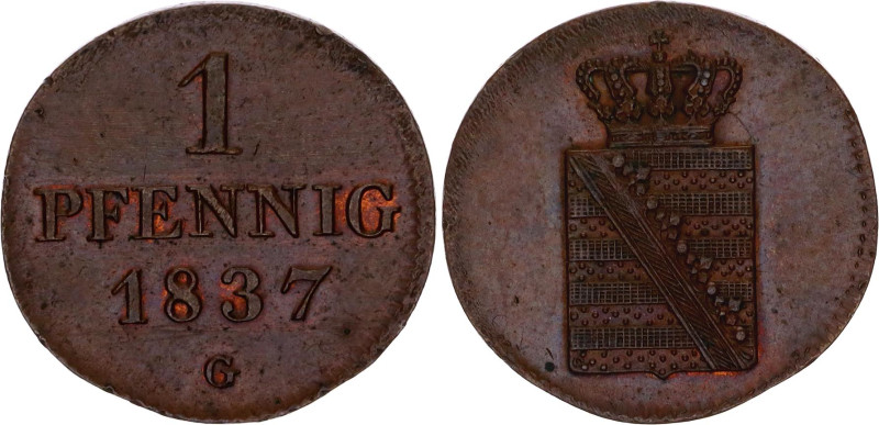 German States Saxony-Albertine 1 Pfennig 1837 G
KM# 1135, AKS# 111, J. 69, N# 5...
