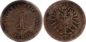 Germany - Empire 1 Pfennig 1888 F
KM# 1, N# 3410; Copper; Mintage 584000 pcs; VG