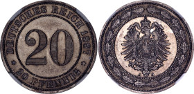Germany - Empire 20 Pfennig 1887 A NGC MS 64
KM# 9, N# 15608; Copper-nickel; Wilhelm II