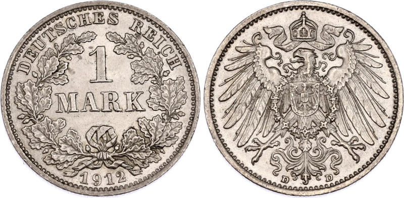 Germany - Empire 1 Mark 1912 D
KM# 14, N# 3412; Silver; Mintage 632700 pcs; AUN...
