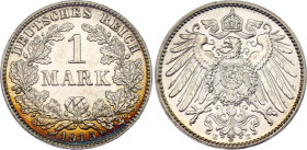 Germany - Empire 1 Mark 1915 E
KM# 14, AKS# 2, J. 17, N# 3412; Silver; Wilhelm II; Muldenhütten Mint; UNC Toned