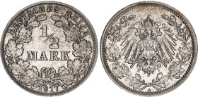 Germany - Empire 1/2 Mark 1917 A
KM# 17, N# 2340; Silver; Wilhelm II; UNC with full mint luster