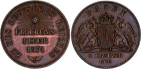 Germany - Empire Baden 1 Kreuzer 1871
KM# 252, J. 88, N# 21485; Copper; Friedrich I; Victory over France; UNC Toned