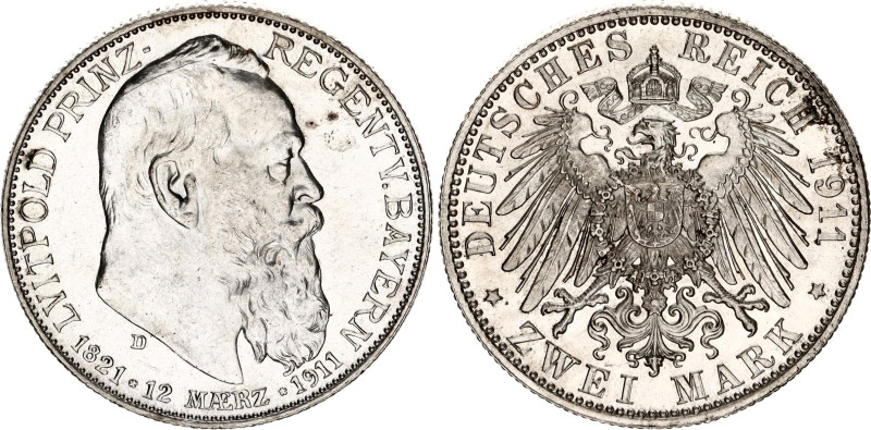 Germany - Empire Bavaria 2 Mark 1911 D
KM# 997, N# 20687; Silver; Otto; 90th Bi...