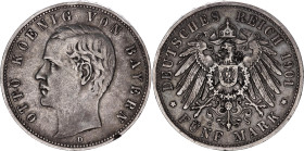 Germany - Empire Bavaria 5 Mark 1901 D
KM# 915, N# 10914; Silver; Otto; XF-