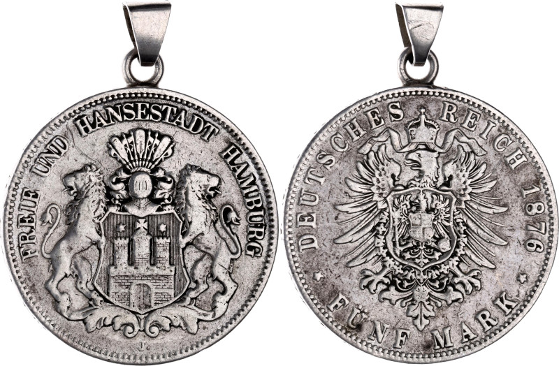 Germany - Empire Hamburg 5 Mark 1876 J
KM# 598, N# 20428; Silver; With eyelet