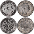 Germany - Empire Prussia 2 Mark 1876 - 1904 A
KM# 506, 522; Silver; Wilhelm & Wilhelm II; VF/VF+