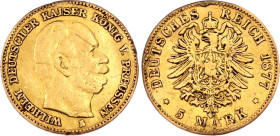 Germany - Empire Prussia 5 Mark 1877 B
KM# 507, N# 21747; Gold (.900) 1.89 g.; Mint Breslau, modern-day Wroclaw, Poland; G