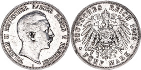 Germany - Empire Prussia 5 Mark 1902 A
KM# 523, N# 11814; Silver; Wilhelm II; XF-