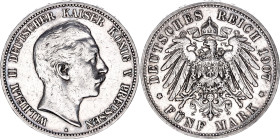 Germany - Empire Prussia 5 Mark 1907 A
KM# 523, N# 11814; Silver; Wilhelm II; XF-
