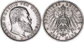 Germany - Empire Wurttemberg 3 Mark 1912 F
KM# 635, N# 10840; Silver; Wilhelm II; AUNC with hairlines