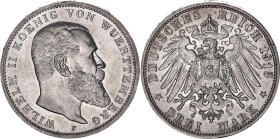 Germany - Empire Wurttemberg 3 Mark 1913 F
KM# 635, N# 10840; Silver; Wilhelm II; XF+
