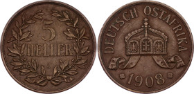 German East Africa 5 Heller 1908 J
KM# 11, N# 11910; Bronze; Wilhelm II; XF+