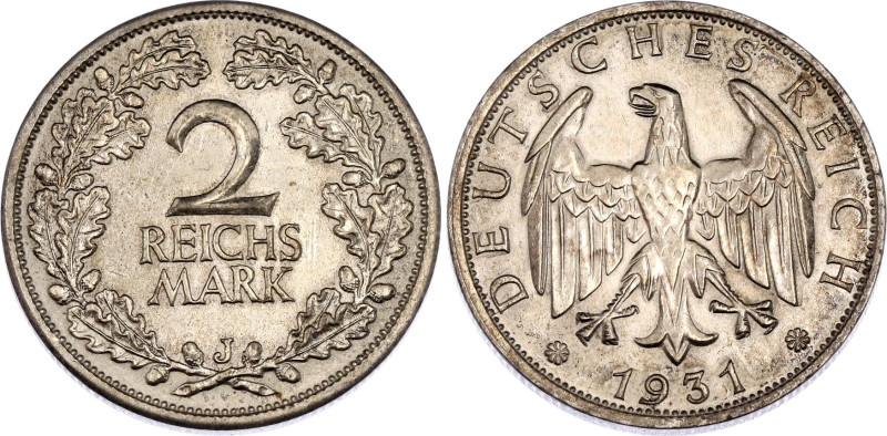 Germany - Weimar Republic 2 Reichsmark 1931 J
KM# 45, N# 15887; Billon; AUNC, w...