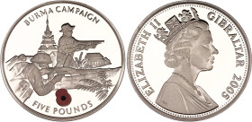 Gibraltar 5 Pounds 2005
KM# 1154, N# 229369; Silver., Proof; World War II - Burma Campaign; Elizabeth II