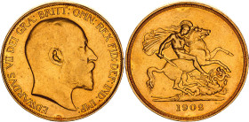 Great Britain 5 Pounds 1902
KM# 807, Sp# 3965/6, N# 13228; Gold (.917) 39.59 g.; Edward VII; VF-XF