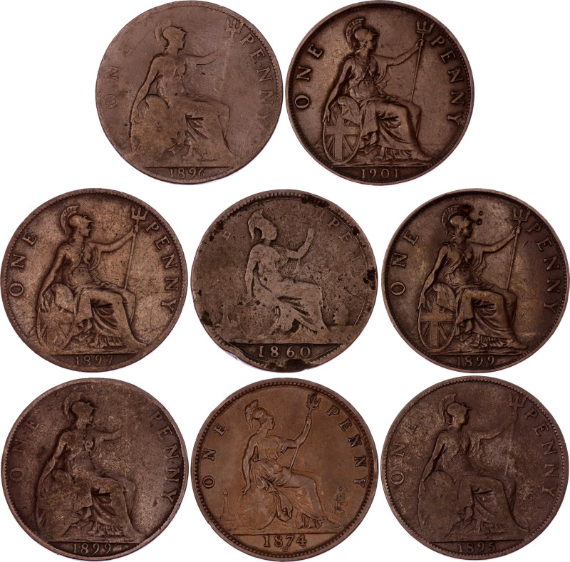 Great Britain 8 x 1 Penny 1860 -1901
Copper; Victoria; VF