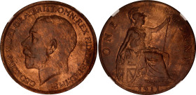 Great Britain 1 Penny 1911 NGC MS 63 RB
KM# 810, Sp# 4051-3, N# 578; Bronze; George V (1910-1936).