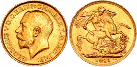 Great Britain 1 Sovereign 1911
KM# 820, N# 11463; Gold (.916) 7.99 g., 22 mm.; George V; AUNC with full mint luster