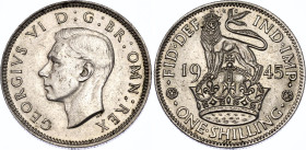 Great Britain 1 Shilling 1945
KM# 853, Sp# 4082, N# 6982; Silver; George VI; UNC