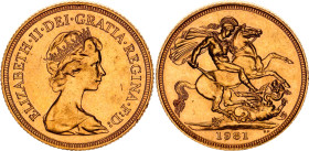 Great Britain 1 Sovereign 1981
KM# 919, Sp# SC1, N# 12812; Gold (.917) 7.99 g.; Elizabeth II; AUNC